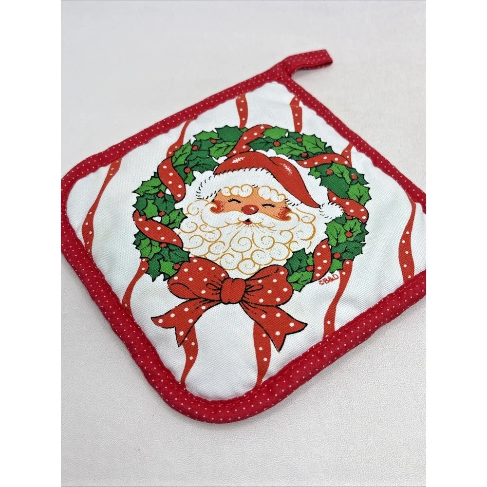 Vtg Christmas Pot Holders Hot Pad Lot Of 4 Quilted 80's B&D Wreath Goose Santa